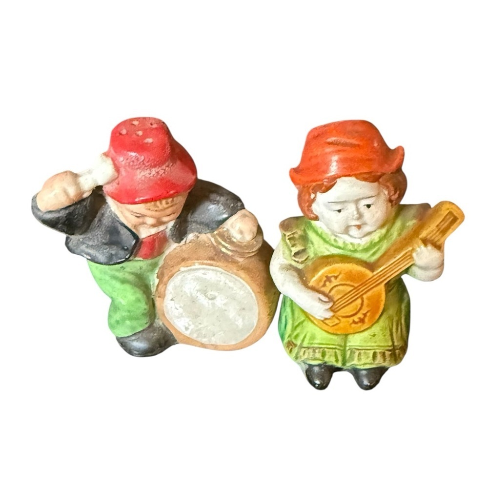 Vintage Boy & Girl with Musical Instruments Salt & Pepper Shakers Japan